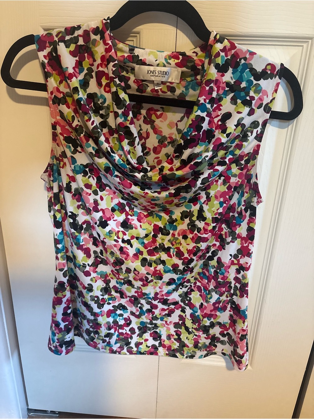 Jones Studio White Multi-Color Cowl Neck Sleeveless Blouse